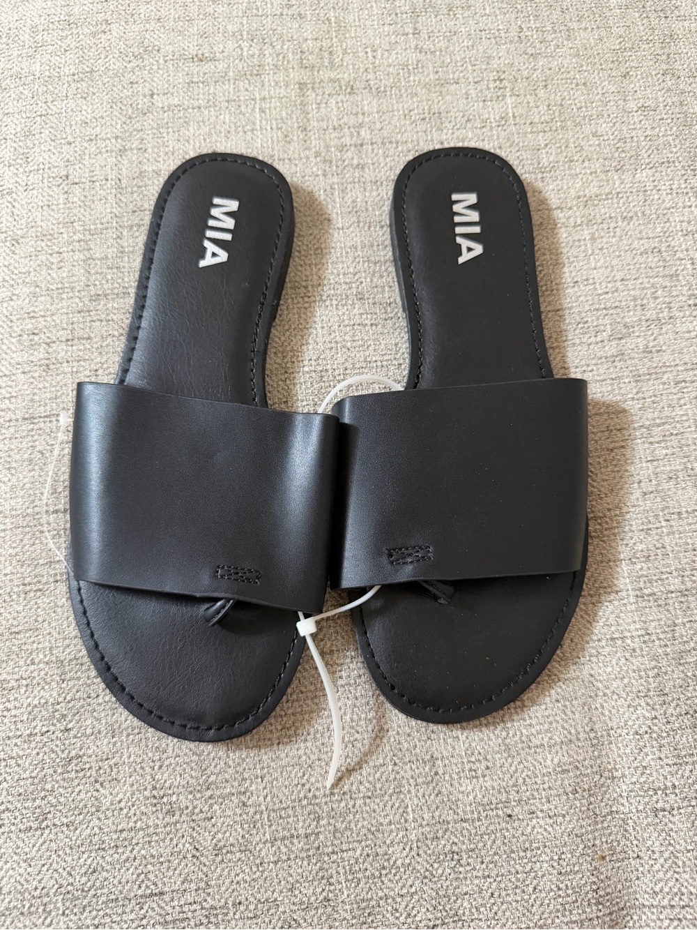 MIA Black Wide Strap Slide Sandals